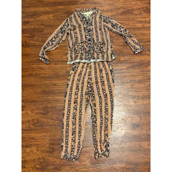 Cleobella Floral Striped Button Up Fall Pajamas, size XS - Picture 2 of 6